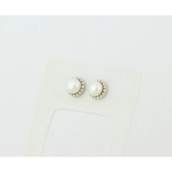 14k White Gold 8mm Freshwater Pearl Earrings Stud Post - Picture 7 of 9